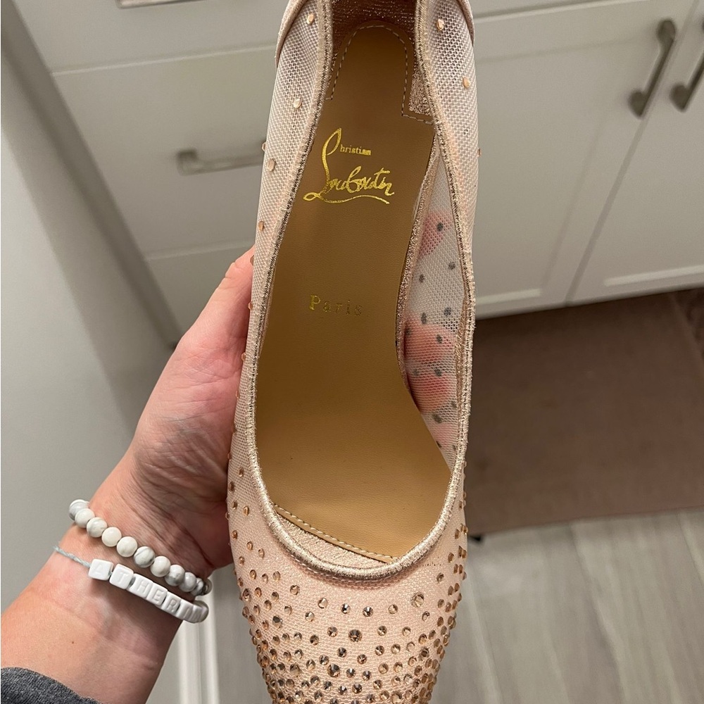 Christian Louboutin Sparkling Gold Heels with Red Soles - Picture 3 of 4